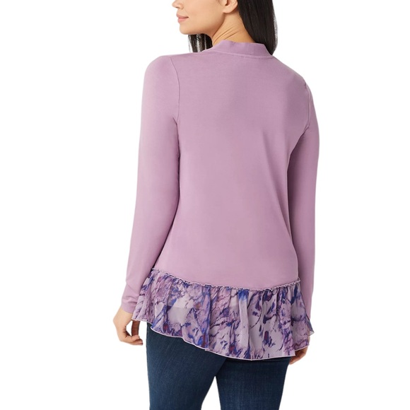 LOGO by Lori Goldstein Cardigan with Ruffle Printed Hem. Size XL - Picture 2 of 9